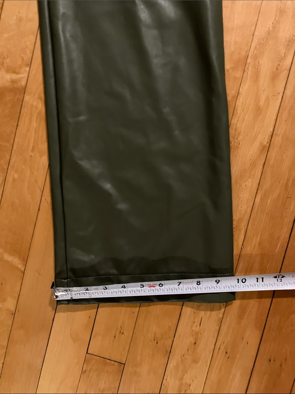 Maeve Colette Wide Leg Faux Cegan Leather Olive Green Cropped Pants 26 Tall - Picture 9 of 11